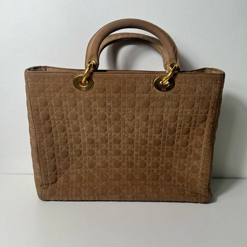 Christian Dior Vintage Lady Dior Large Nylon Cannage Top Handle Bag Purse Tote